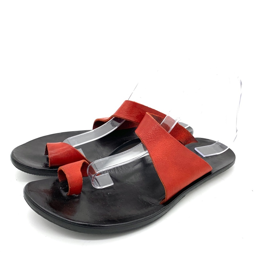 Cydwoq Red Orange Leather Strappy Sandals